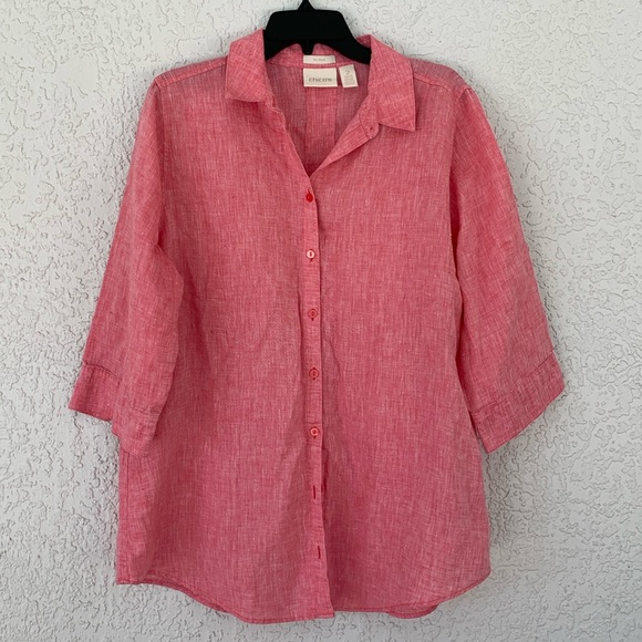 Chico's Tops - Chico’s 100% linen long sleeve button down no-iron shirt buttons on the back